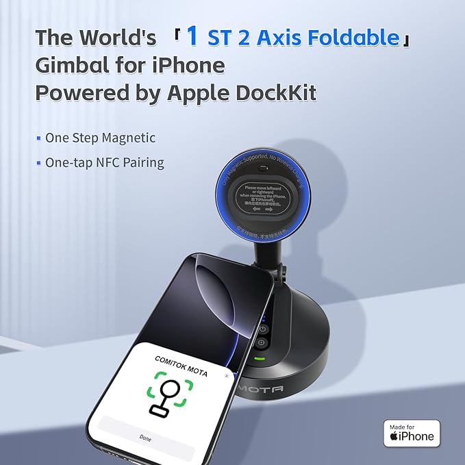 MOTA Tripod Stand Only for iPhone, 2 Axis Foldable iPhone Gimbal Stabilizer for Video Recording Megnetic Holder for Desk, 360 Degree Auto Face Tracking Cell Phone Tripod for Video and Facetime