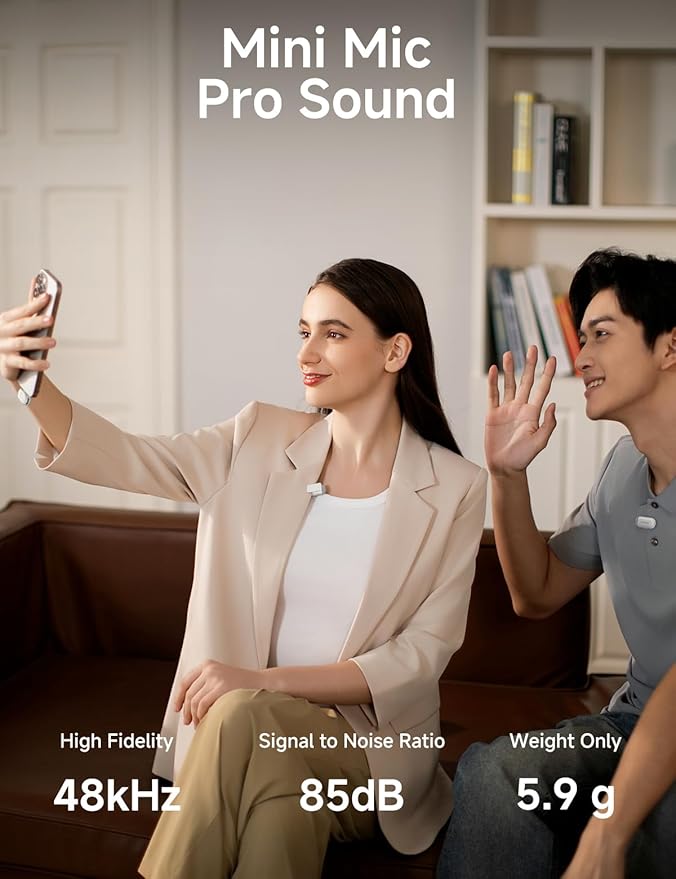 MAONO Wave T1 Mini Wireless Lavalier Microphone for iPhone 16 15, Android, Tablet, PC, Clip on Lapel Mic with USB-C Plug, Noise Cancellation, AI Voice Filter for Video Recording Vlog TikTok-White