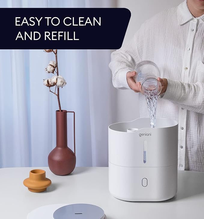 Top Fill Humidifier with Essential Oil Diffuser 2.5L for Home, Baby, Bedroom, Large Room & Indoor Plants, Small Cool Mist Air Humidifiers for Baby, Ultrasonic Quiet, Night Light (White)