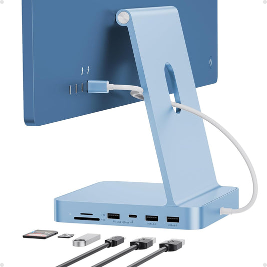 USB C HUB for iMac 24 inch 2021/2023/2024, PULWTOP USB Hub Adapter iMac Accessories for iMac M1/M3/M4 with USB C 10Gbps 3*USB A SD/TF, Docking Station Support Expand M.2 SSD (Not Included),Blue