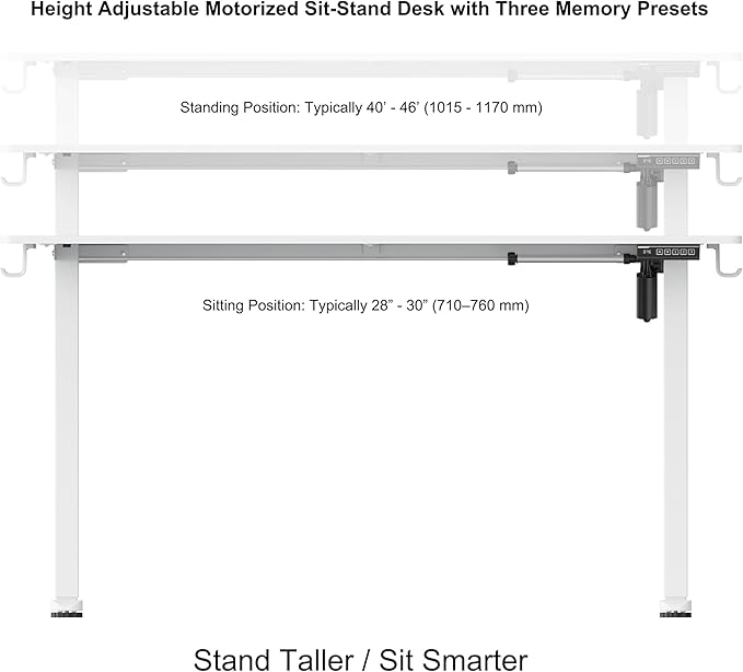 NSY Audio Electric Standing Desk 55x24 Inches - Height Adjustable, Whisper Quiet Motor, Walnut Top & Black Frame for Home Office Gaming, Focused Work, White
