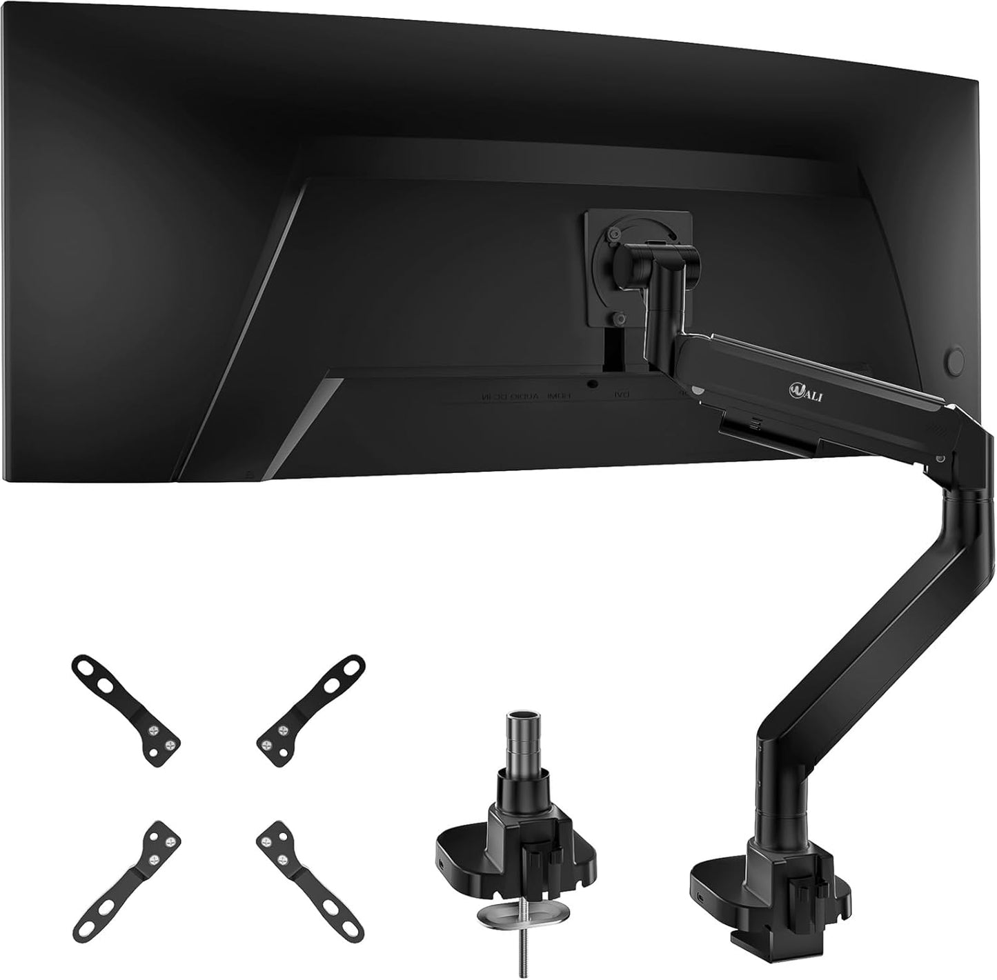 WALI 24-57" Monitor Arm, Heavy Duty Gas Spring Desk Mount for Ultrawide Flat and Curved Screen Up to 59.4lbs, VESA 75x75 to 200x200 (GSMU001XL-P), Black