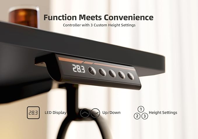 YDN Electric Standing Desk Adjustable Height, 48 x 24 Inches Stand up Desk with Cable Management, Home Office Desks with Splice Board & Black Frame, Black Top