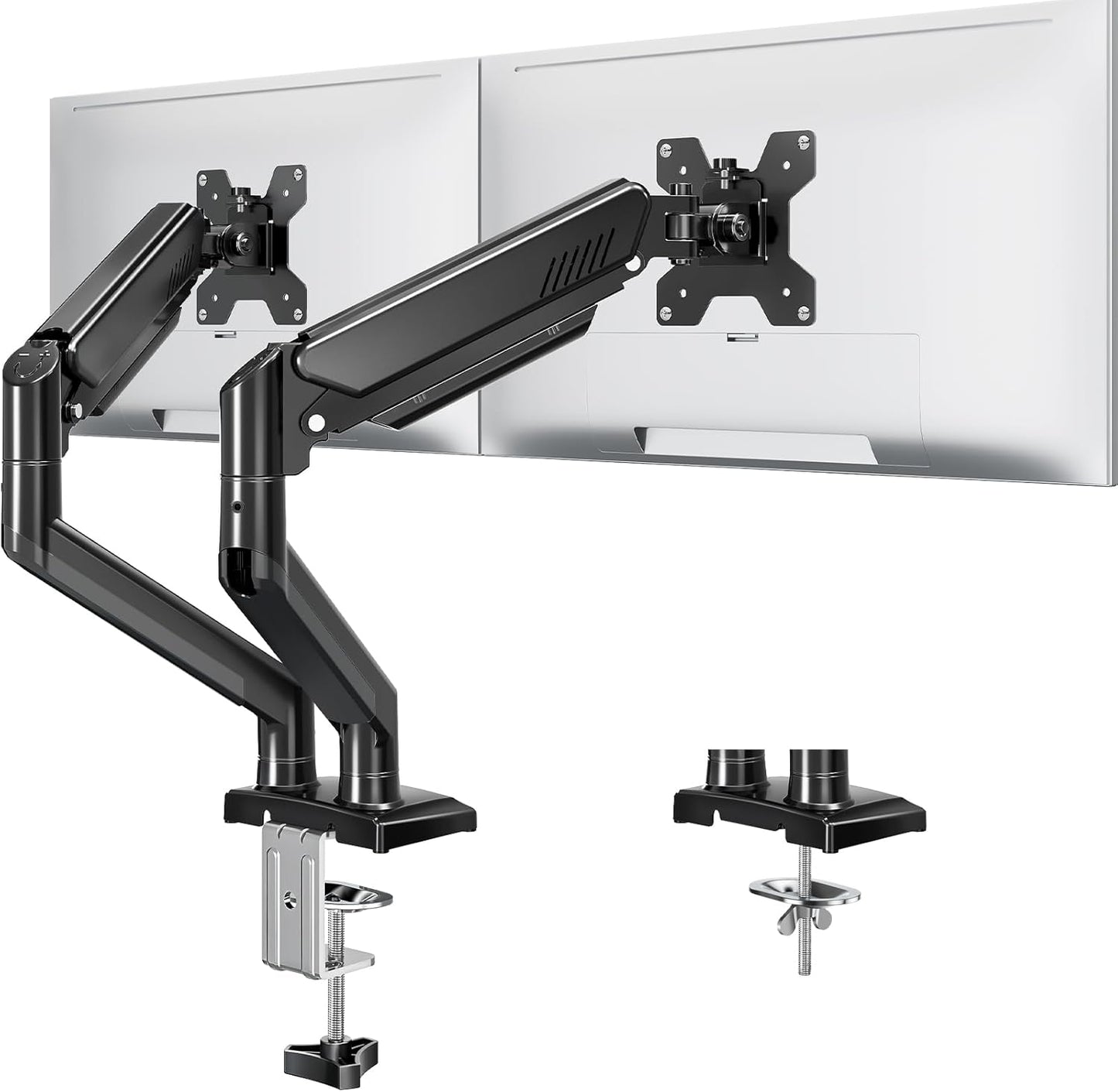 Dual Monitor Stand fits up to 32 inch, 4.4-22 lbs Computer Screens, Dual Monitor Desk Mount Height Adjustable, Monitor Arms for 2 Monitors, Home Office VESA Mounts with Gas Spring, Freelift Black