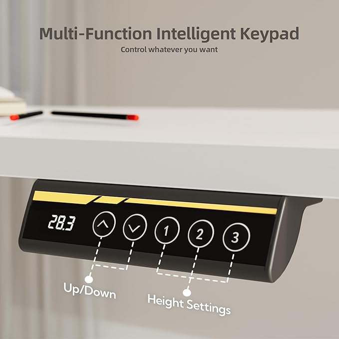Claiks Electric Standing Desk Adjustable Height with Spacious Storage Bag, 48x24 Inch Stand Up Desk with Headphone Hook, Sit Stand Table for Home Office Computer Workstation, White