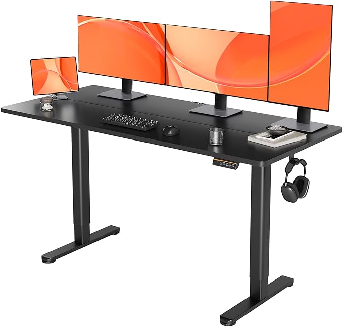 YDN Electric Standing Desk, Adjustable Height Stand up Desk, 63x24 Inches Sit Stand Home Office Desk with Splice Board, Black Top