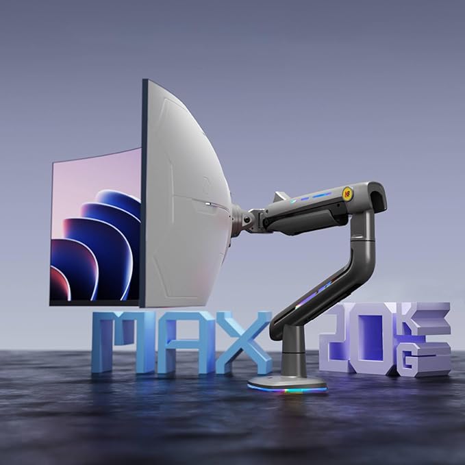 Gaming Monitor Arm for Flat/Ultrawide/Curved Monitors 32 to 60 inch, Heavy Duty Monitor Stand Load up to 20 kg, VESA 75/100 mm Mount (Grey Black)