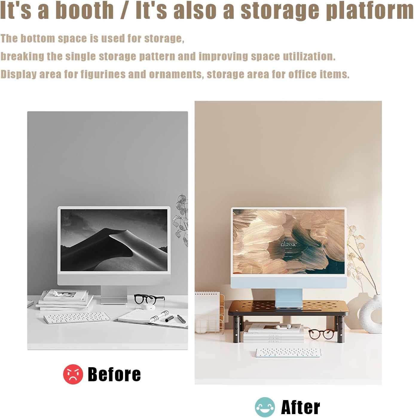 Computer Monitor Stand for Desk,Laptop Stand,Printer Stand,Adjustable and Stackable Height Increasing Storage Rack Suitable for Office, Home, and School Supplies,Black