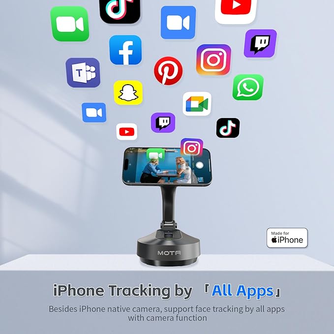 MOTA Tripod Stand Only for iPhone, 2 Axis Foldable iPhone Gimbal Stabilizer for Video Recording Megnetic Holder for Desk, 360 Degree Auto Face Tracking Cell Phone Tripod for Video and Facetime