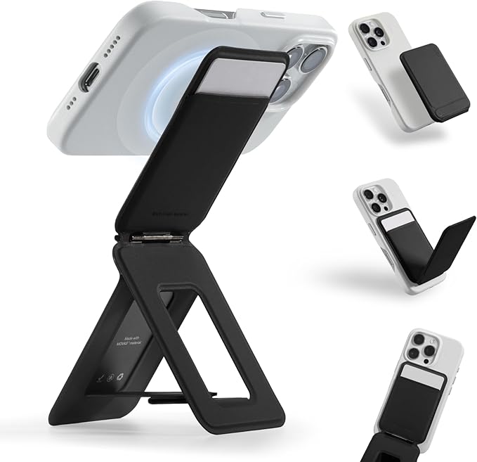 MOFT Phone Tripod Wallet, 3 in 1 Phone Stand MagSafe Wallet, NFC-Supported Magnetic Phone Stand, MOVAS Vegan Leather Adjustable Card Holder-Jet Black