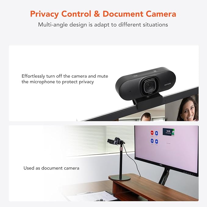 NUROUM V15AF 2K Webcam for PC, 1080P 60fps Autofocus HD Webcam with Dual Noise Cancelling Microphone, 75° FOV&Light Correction, USB Web Camera Plug&Play for Zoom/Teams,Grey