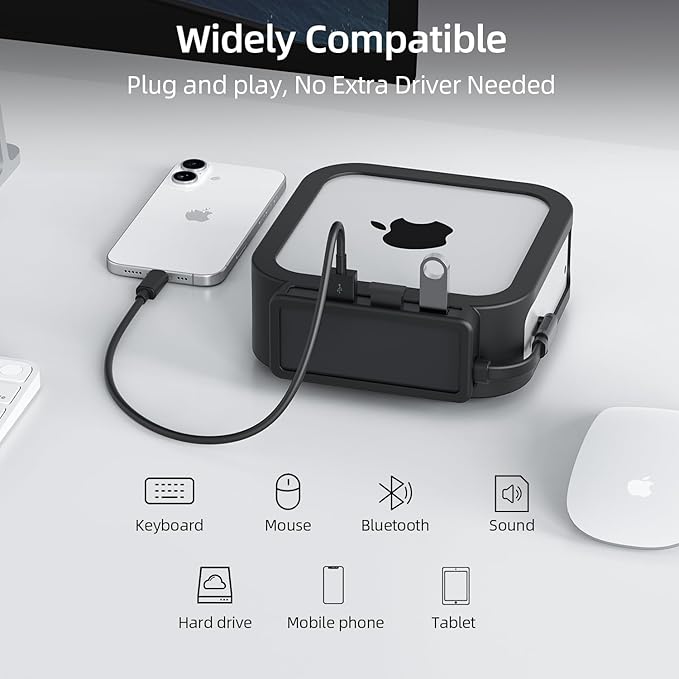 Mac mini M4 Dock with USB-A*3, Mac mini M4 Pro Hub with SD/TF 3.0 Card Reader, Shock-Resistant & Lightweight Mac mini M4 Docking Station