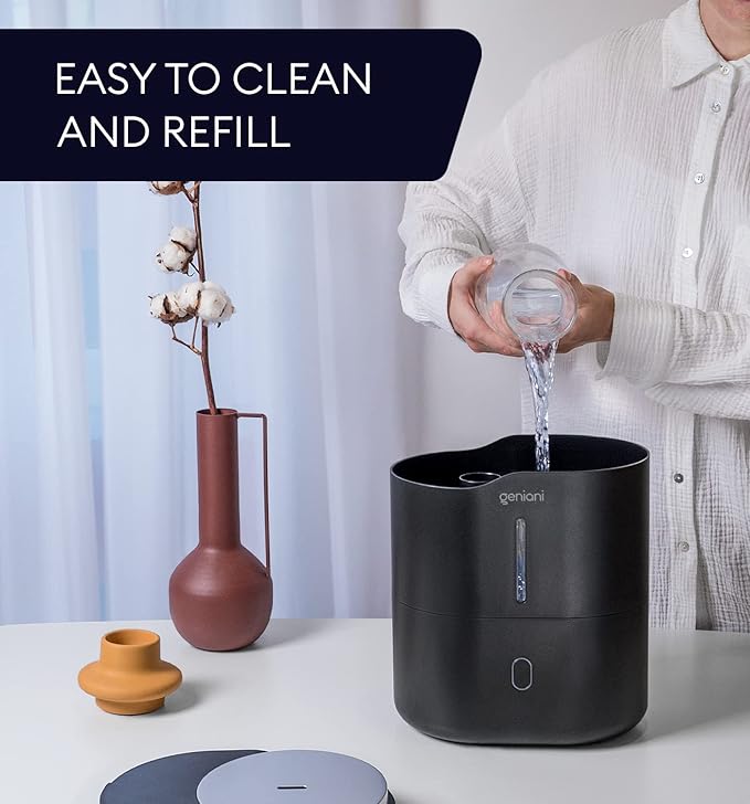 Top Fill Humidifier with Essential Oil Diffuser 2.5L for Home, Baby, Bedroom, Large Room & Indoor Plants, Small Cool Mist Air Humidifiers for Baby, Ultrasonic Quiet, Night Light (Black)