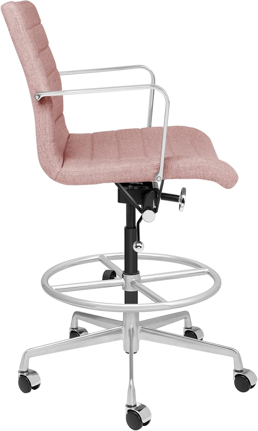 Laura Davidson Furniture SOHO II Ribbed Drafting Chair for Standing Desks, Standing Desk Chair - Ergonomically Designed, Draft Height, Arm Rest & Cushion, Made of Fabric, Coral Pink Fabric