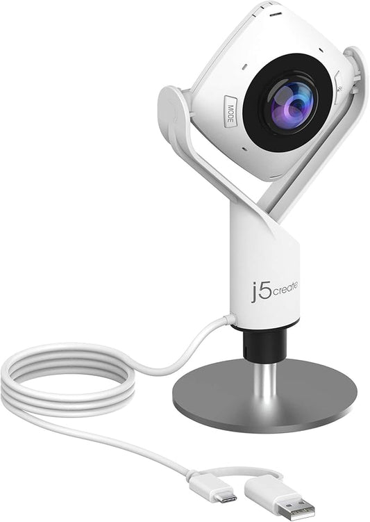 j5create 360 Degree All Around Meeting Webcam - 1080P HD Video Conference Camera with High Fidelity Microphone, USB-C | for Video Conferencing, Online Classes, and Collaboration (JVCU360)
