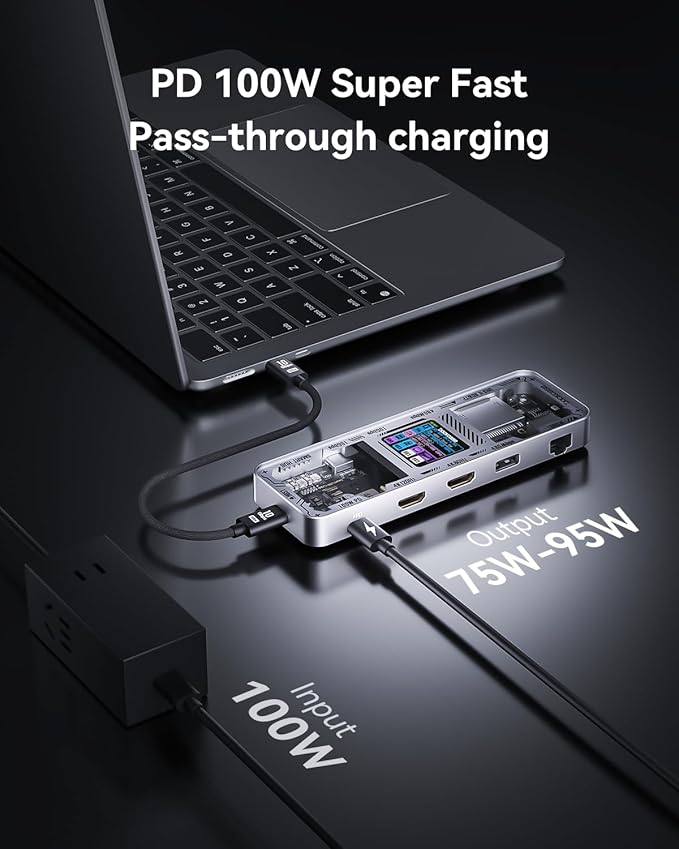 DOCKCASE Explorer Edition 10-in-1 USB C Hub, Dual 4K HDMI Docking Station for 2 Monitor, Gigabit Ethernet,1 USB-C and 3 USB-A Ports,100w PD, UHS-II TF/SD Card Reader for MacBook Pro, XPS, and More