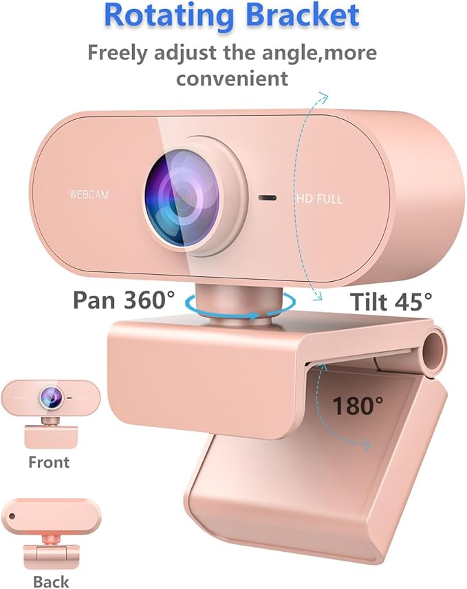 Webcam for pc with Microphone,Full Hd 1080P Pink Streaming Web Cam with Mic for Mac Laptop, Small Computer Camera for Desktop,Cheap Face Cam for Video Conference,Zoom, Gaming Microsoft Teams Meet
