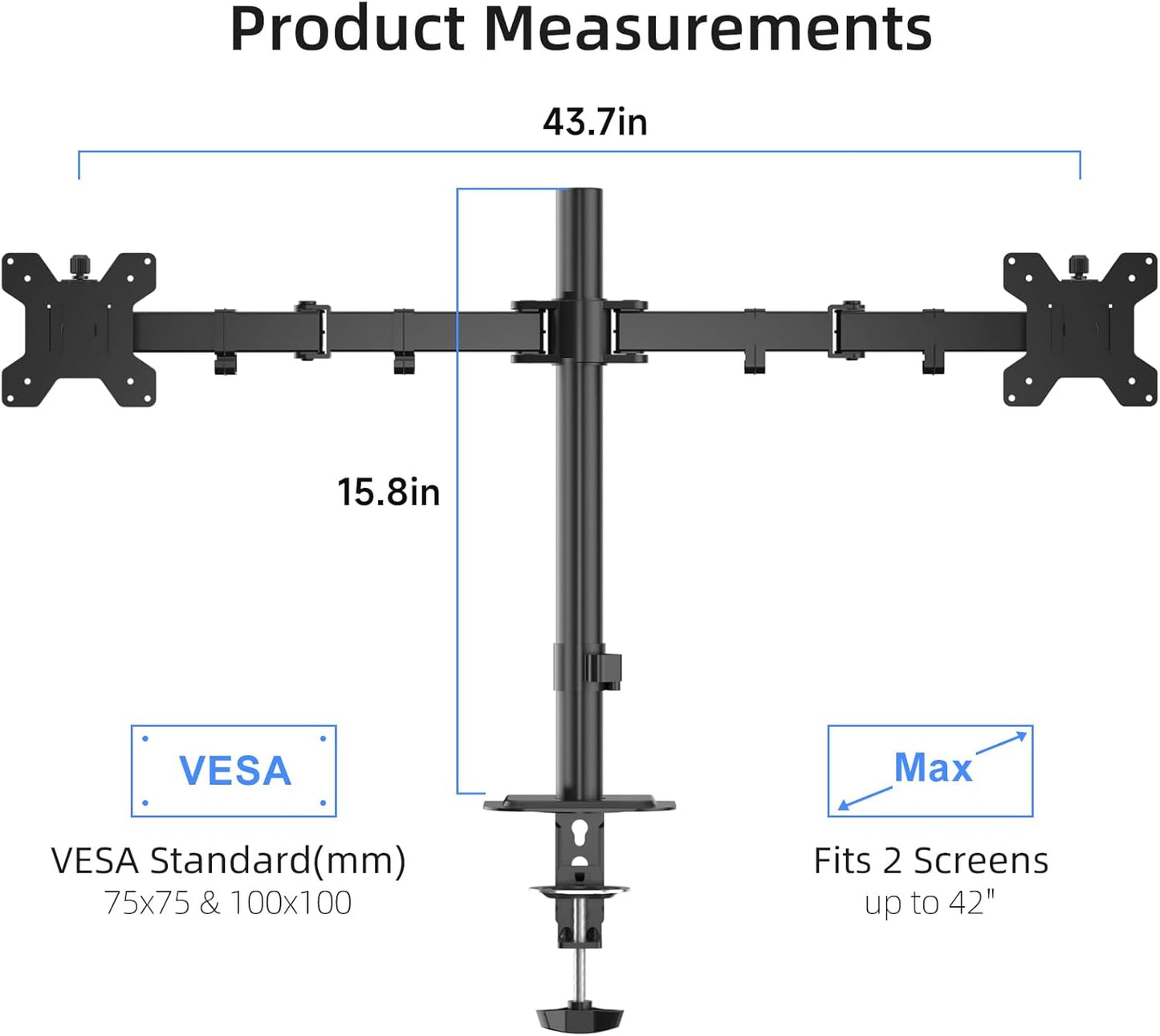 Suptek Dual Monitor Arm Desk Mount,Ultrawide Dual Monitor Arm for 2 Monitor Screens up to 42 inches and Max 22lbs Each,Extra Tall 15.75" Pole Fully Adjustable Monitor Stand for Desk,Black(MD9442LB)