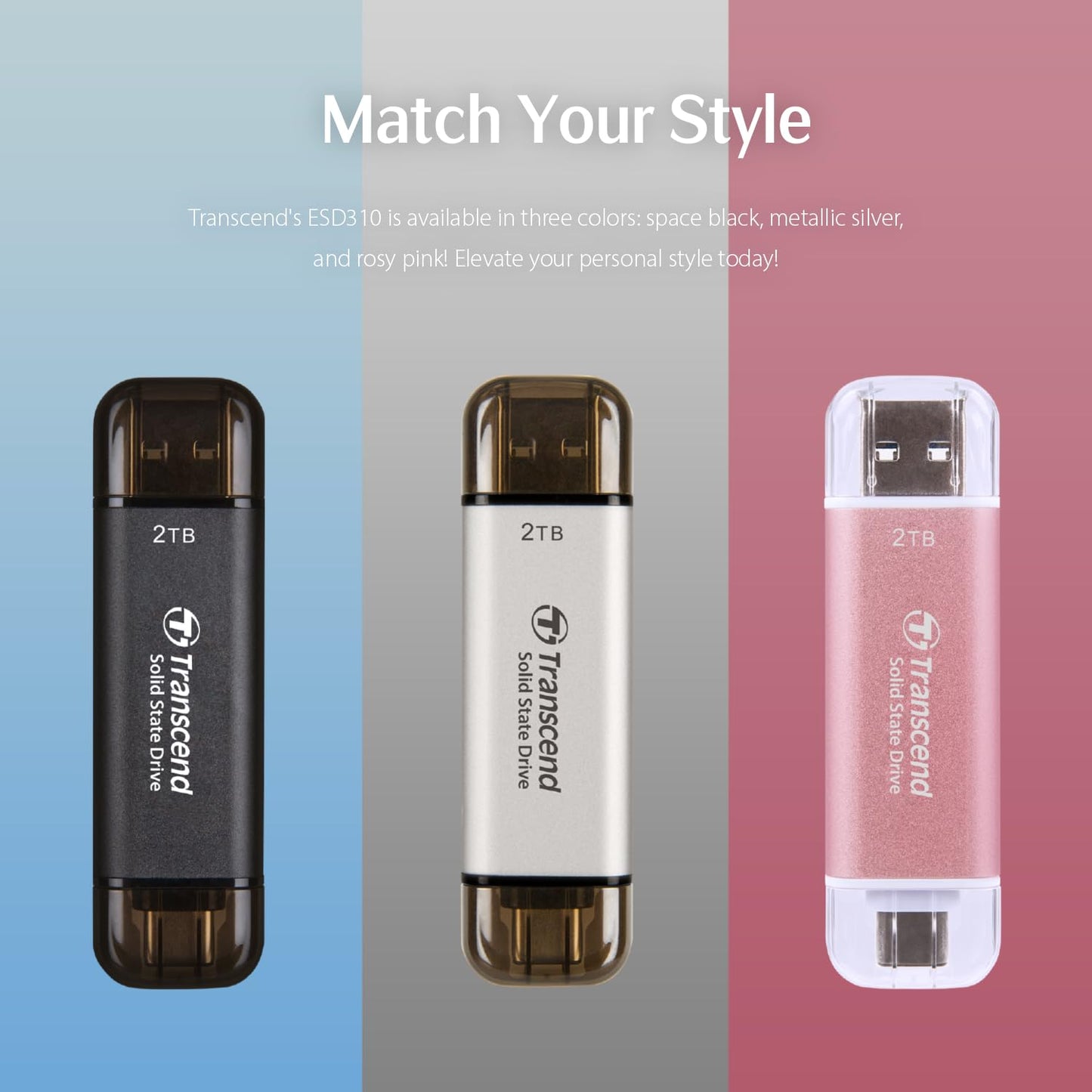 Transcend 512GB USB C External SSD, Up to 1,050MB/s, USB 3.2 Gen 2 Flash Drive, 2-in-1 Memory Stick Type C &Type A, Thumb Drive Photo Stick for Windows, Mac, iPhone, iPad, Android, Tablet&PC, Smart TV