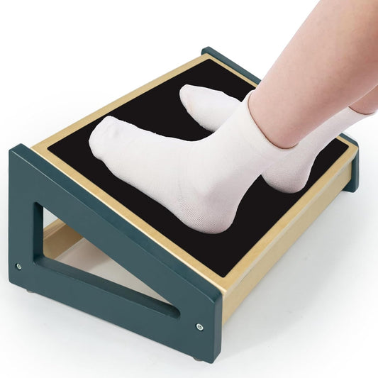 WOOD CITY Foot Rest for Under Desk at Work, 3 Heights Adjustable Footrest with Silicone Surface, 2in1 Foot Stool Improve Posture, Reduce Fatigue & Pain, Ideal for Home/Office/Gaming(Natural-Deep Blue)