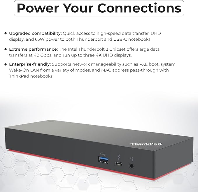 Lenovo 40AN0135US Dock 135W Bundle - Gen 2 Dual UHD 4K Display with 135W Power Adapter + 4K HDMI Cable + 4K DisplayPort Cable + Thunderbolt Cable + Microfiber Cloth - Lenovo Docking Station (Renewed)