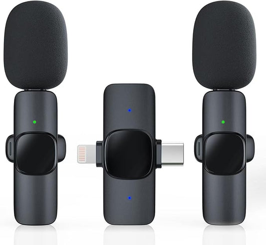 2 Pack Wireless Lavalier Microphone for iPhone/Android Phone, USB C Wireless Lav Mic, 4 Pickup Modes, Noise Cancellation, Mini Lapel Mic for Video Recording Podcast YouTube TikTok