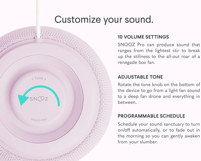 SNOOZ Pro - Smart White Noise Machine & Travel Case - Real Fan Inside, Non-Looping White Noise, Adjustable Tone & Volume - App-Based Remote Control & Sleep Timer - Blush