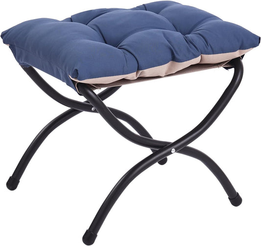 LITA Folding Upholstered Footrest Stool, Modern Small Portable Accent Ottoman with Detachable Thick Cotton Cushion Padded Sofa Stool with Metal Frame for Lazy Chair, Living Room & Bedroom, Royal Blue