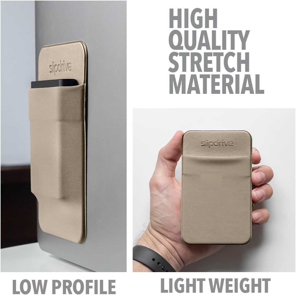 Slipdrive - Portable Hard Drive Sleeve for Laptop - SSD Solid State Drive - Reusable Adhesive - 5” x 3.2” Stick on External Hard Drive Carrying Case - Travel Pocket Pouch (Small, Sand Stone)