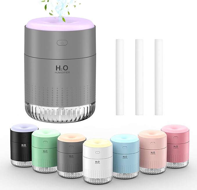 Colorful Mini Humidifier, USB Rechargeable Humidifier, small humidifier, 4 Modes Super Quiet, Humidifiers For Bedroom,Suitable For Travel Office Family Baby Bedroom-Grey
