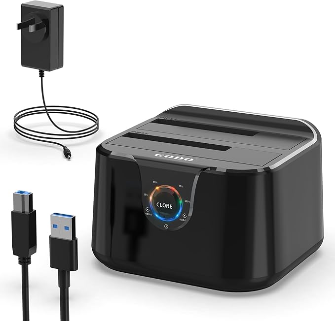 GODO USB 3.0 to SATA III Mini Dual Bay External Hard Drive Docking Station for 2.5/3.5 inch HDD SSD,Support Offline Clone,Hot Pluggable,UASP (5 Gbps) and Max