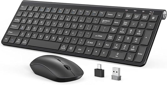 JOYACCESS Wireless Keyboard Mouse Combo, Ergonomic Wireless Keyboard with Adjustable Stand, Type-C Connector,and Waterproof Film Compatible with Win 7/8/10, MacBook Pro/Air, Laptop - Black