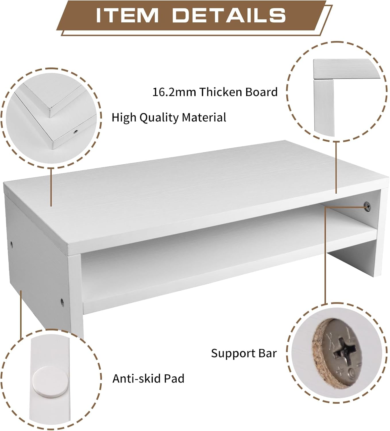 Monitor Stand Riser, 2 Tier Computer Stand, Desk Organizers and Accessories, Desktop Shelf with Storage for TV Screen PC Printer (White-18.9inch)