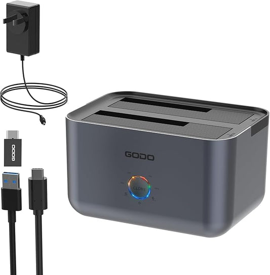 GODO Hard Drive Docking Station to USB 3.0 Type C,Dual Bay Hard Drive Dock for SATA 2.5/3.5 inch HDDs/SSDs with LED Indicator,Support Offline Clone/Duplicator 2 * 18TB Grey