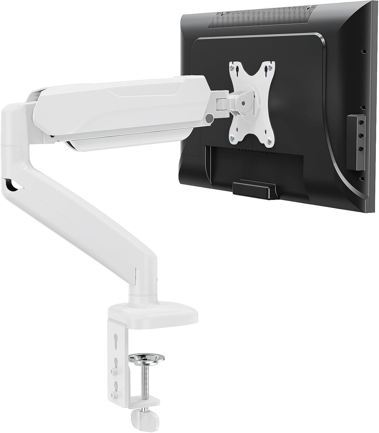 MOUNTUP Single Monitor Desk Mount, Adjustable Gas Spring Monitor Arm Support Max 32 Inch Screen, Computer Monitors Stand with Clamp/Grommet Mounting Base, VESA Mounts Fit 4.4-17.6lbs Computer, White