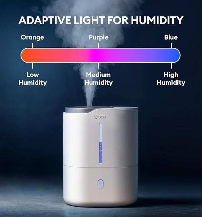 GENIANI Ultrasonic Cool Mist Humidifier for Bedroom, Large Rooms, Home, 4L - Easy Fill & Clean Humidifier for Plants w/Auto Shut-off, 40H Runtime - Quiet, Top Fill Air Humidifier