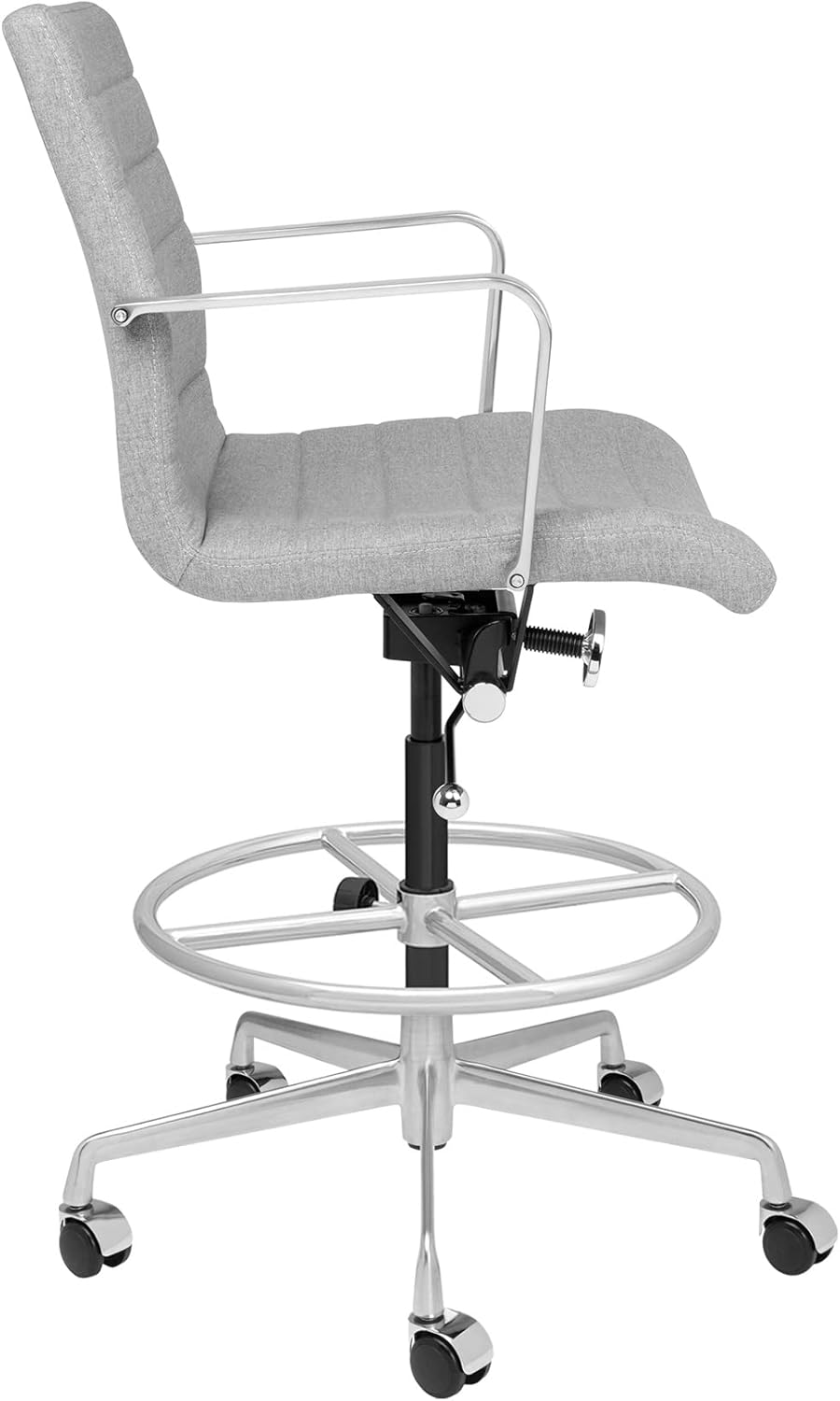 Laura Davidson Furniture SOHO II Ribbed Drafting Chair for Standing Desks, Standing Desk Chair - Ergonomically Designed, Draft Height, Arm Rest & Cushion, Made of Poly-Cotton Fabric, Grey Fabric