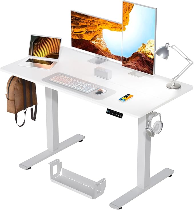 Kingant Electric Standing Desk Height Adjustable Stand Up Desks [48x 20 Inch] - Sit Stand Desk Ergonomic Rising Desks Computer Stand Desk for Home Office Workstation & Cable Management