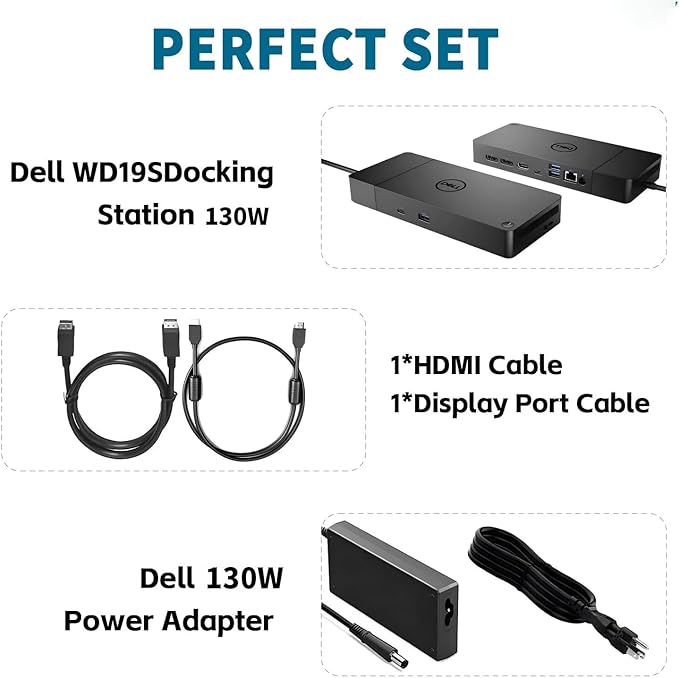 FKA WD19S 130W Docking Station (90W Power Delivery), Dock Station for Laptop, Dual 4K Monitor Support, Docking Station with 130W Power Adapter, DisplayPort Cable & HDMI Cable (Renewed)