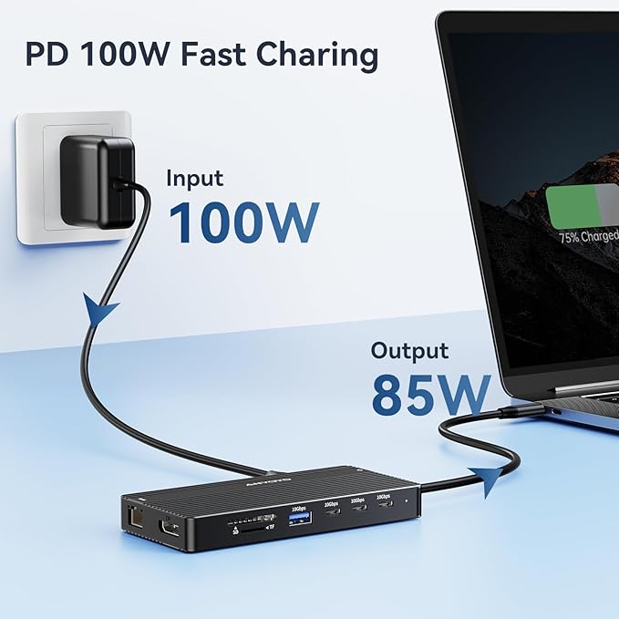USB C Hub USB C Docking Station Dual Monitor14-IN-1 Triple Display Multiport Adapter with 2*HDMI +DP + 5*USB-A/C 10Gbps Ports+Ethernet+SD/TF Laptop Docking Station for HP/Dell/Lenovo/Thinkpad (Black)