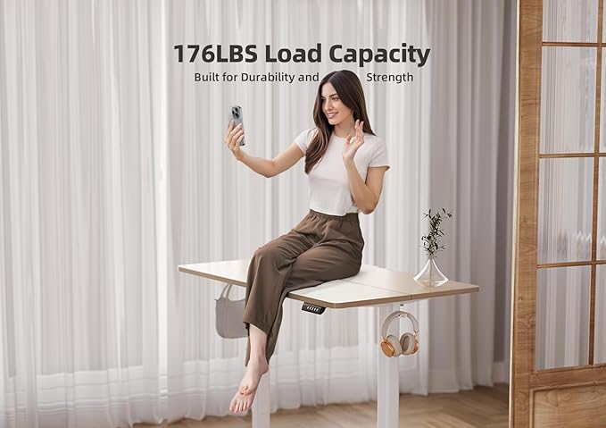 YDN Electric Standing Desk Adjustable Height, 55 x 24 Inches Stand up Desk with Cable Management, Home Office Desks with Splice Board & White Frame, Nature Top