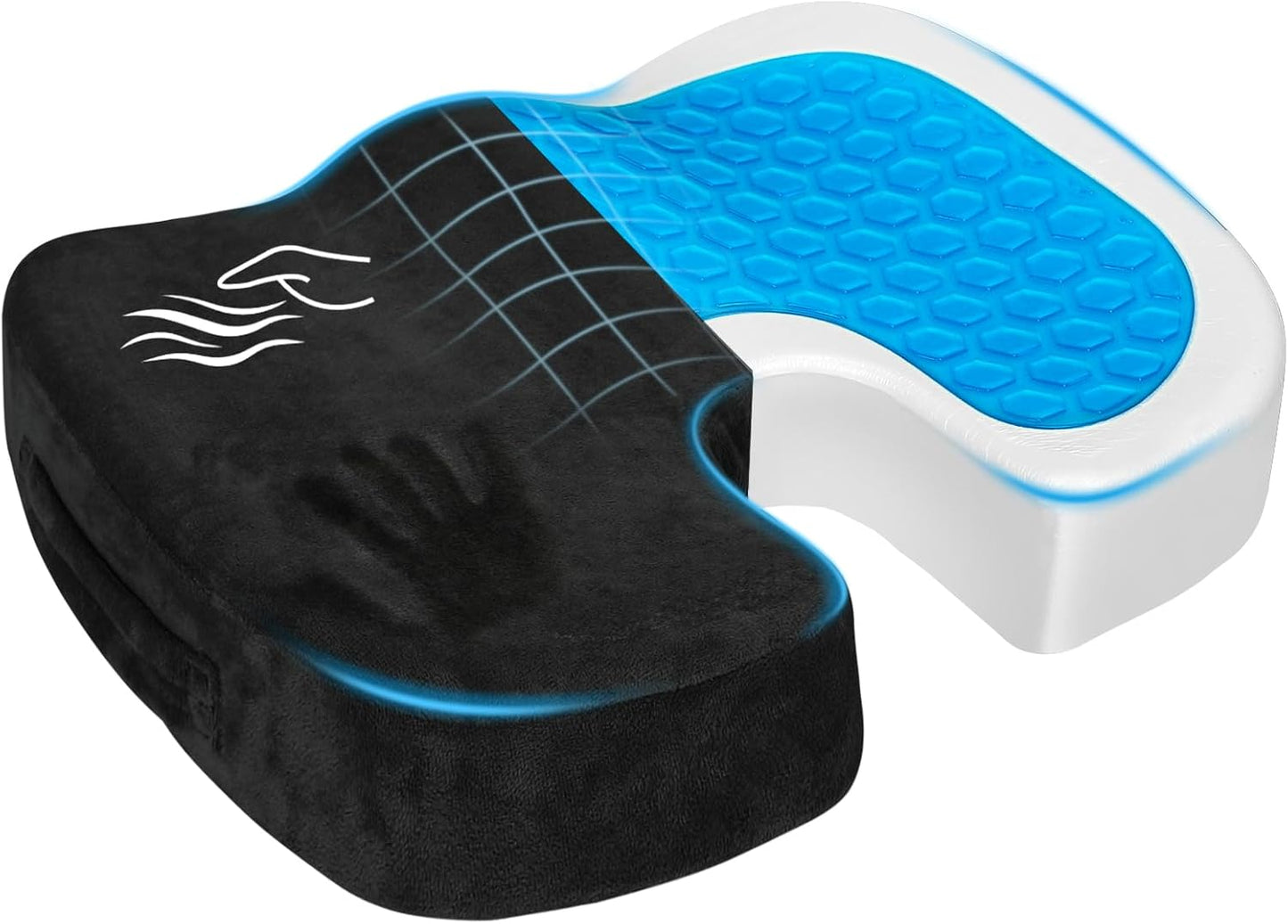 Gel Seat Cushion for Car Office - Memory Foam Pain Relief Chair Pillow Cushions - Tailbone Sciatica Coccyx Butt Lumbar Support Pad for Sitting Driving Traveling, Velvet, Black