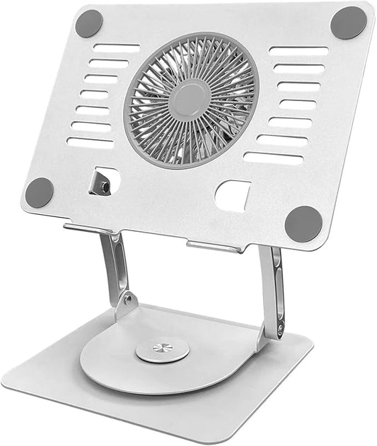 SHUWEI Gaming Laptop Cooling Pad with 360° Rotation Base, Ergonimic Aluminum Laptop Cooling Stand with 3 Speed Fan, Adjustable Height Laptop Cooling Pad for 10-17.3'' Notebook - Silver