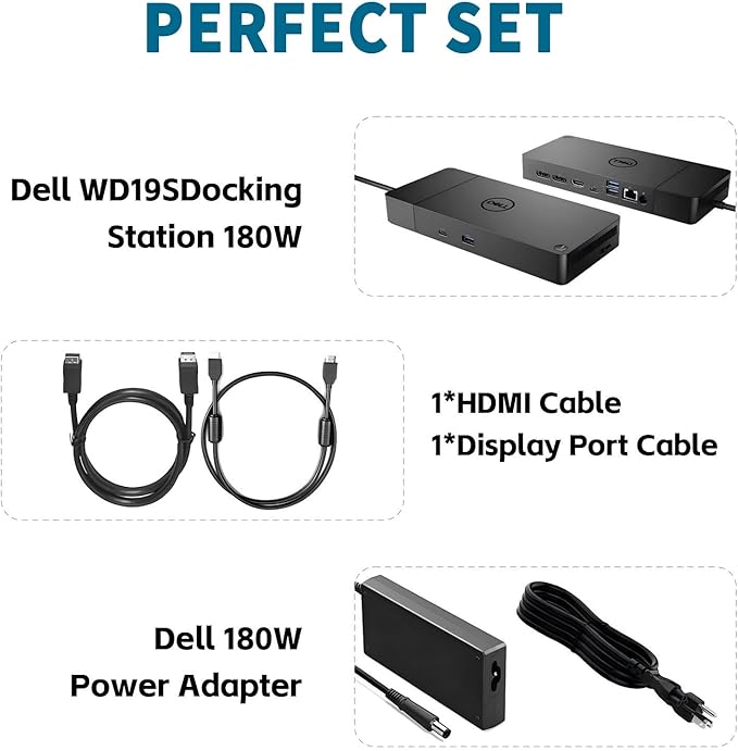 FKA WD19S 180W Docking Station (130W Power Delivery), Dock Station for Laptop, Dual 4K Monitor Support, Docking Station with 180W Power Adapter, DisplayPort Cable & HDMI Cable (Renewed)