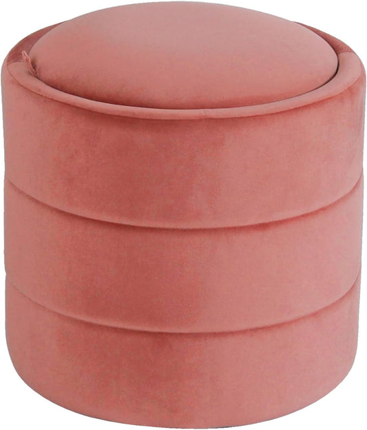 HomePop Storage Round Ottomanwith Removable Lid Home Décor|Upholstered Round Velvet Foot Rest Ottoman - Blush Pink Velvet