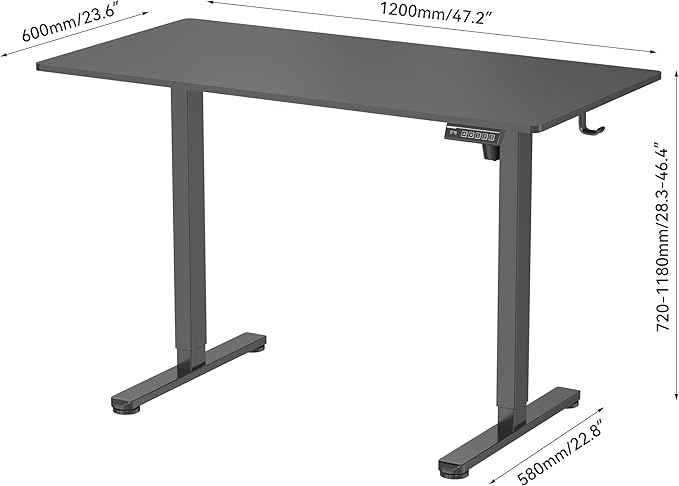 Electric Standing Desk 48 x 24 Inches - Height Adjustable Sit Stand Desk with Black Top & Black Frame, Home Office Desk for Work/Gaming, Quiet Motor, Memory Presets, Black
