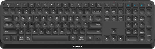 PHILIPS Professional Wireless & Bluetooth Keyboard - Standard-Layout Keyboards with 2.4GHz USB-Receiver, 3-Channel,Ergonomic & Quiet Design, Comfortable & Efficient for PC/Laptop/Pad