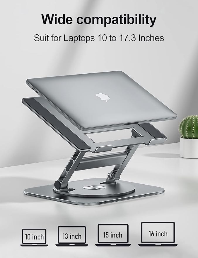Laptop Stand, 360 Swivel Aluminum Computer Stand Ergonomic Laptop Riser Notebook Holder Compatible with 17 inch MacBook Air Pro, Dell XPS, HP, Lenovo More Laptops,Grey