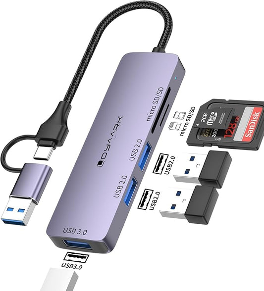 USB-C Hub with SD/TF Card Reader, 3 USB Ports (USB 3.0 & USB 2.0) - Compatible with Laptops, MacBook, Surface, Tablets