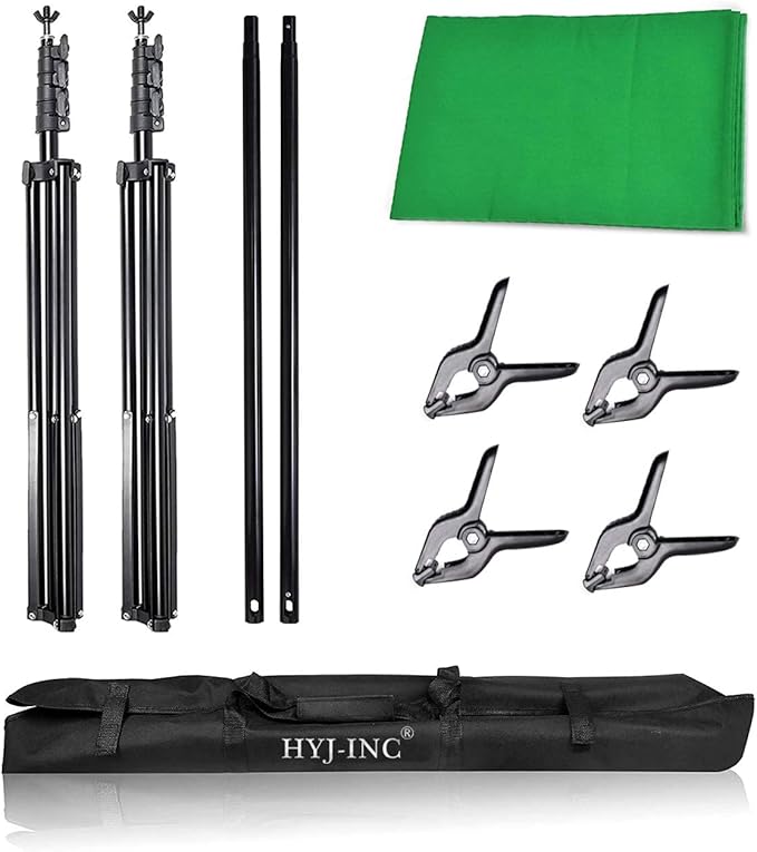 Photo Background Support System with 8.5 x 10ft Backdrop Stand Kit, 6 x 9.5ft 100% Pure Muslin Chromakey Green Screen Backdrop,Clamp, Carry Bag for Photography Video Studio